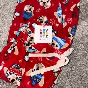 NOGRA TZ Sleep Women's Red Holiday French Bulldog Print Pajama Pants
